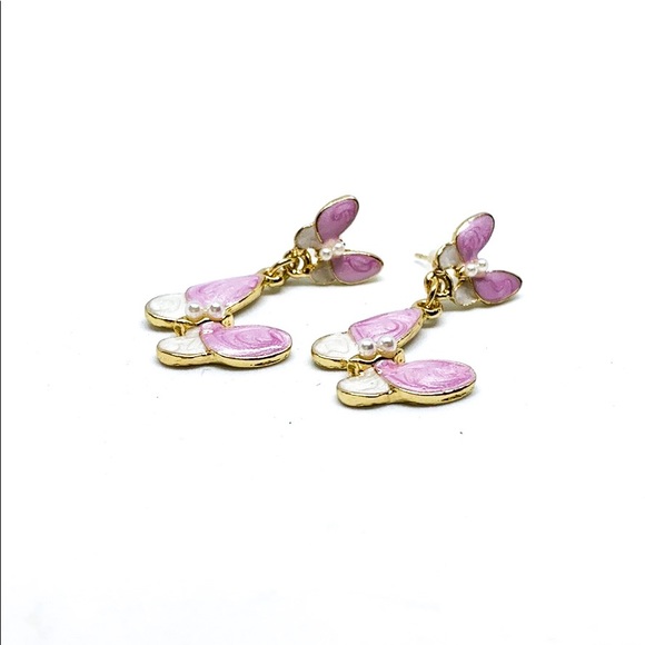 Butterfly 🦋 Lavender White Enamel Gold Earring - Picture 2 of 5